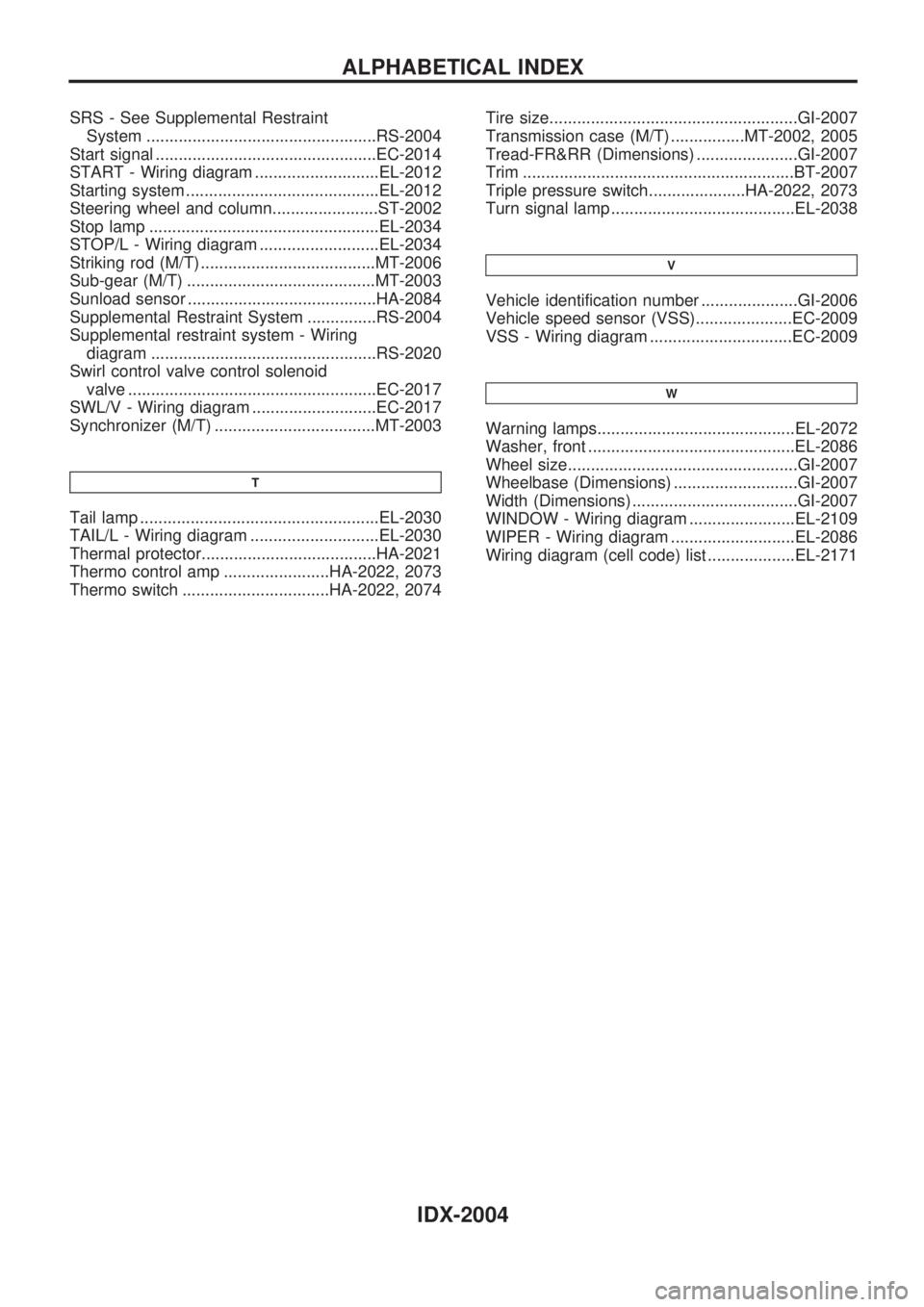 NISSAN PICK-UP 1999  Repair Manual SRS - See Supplemental Restraint
System ..................................................RS-2004
Start signal ................................................EC-2014
START - Wiring diagram ..........