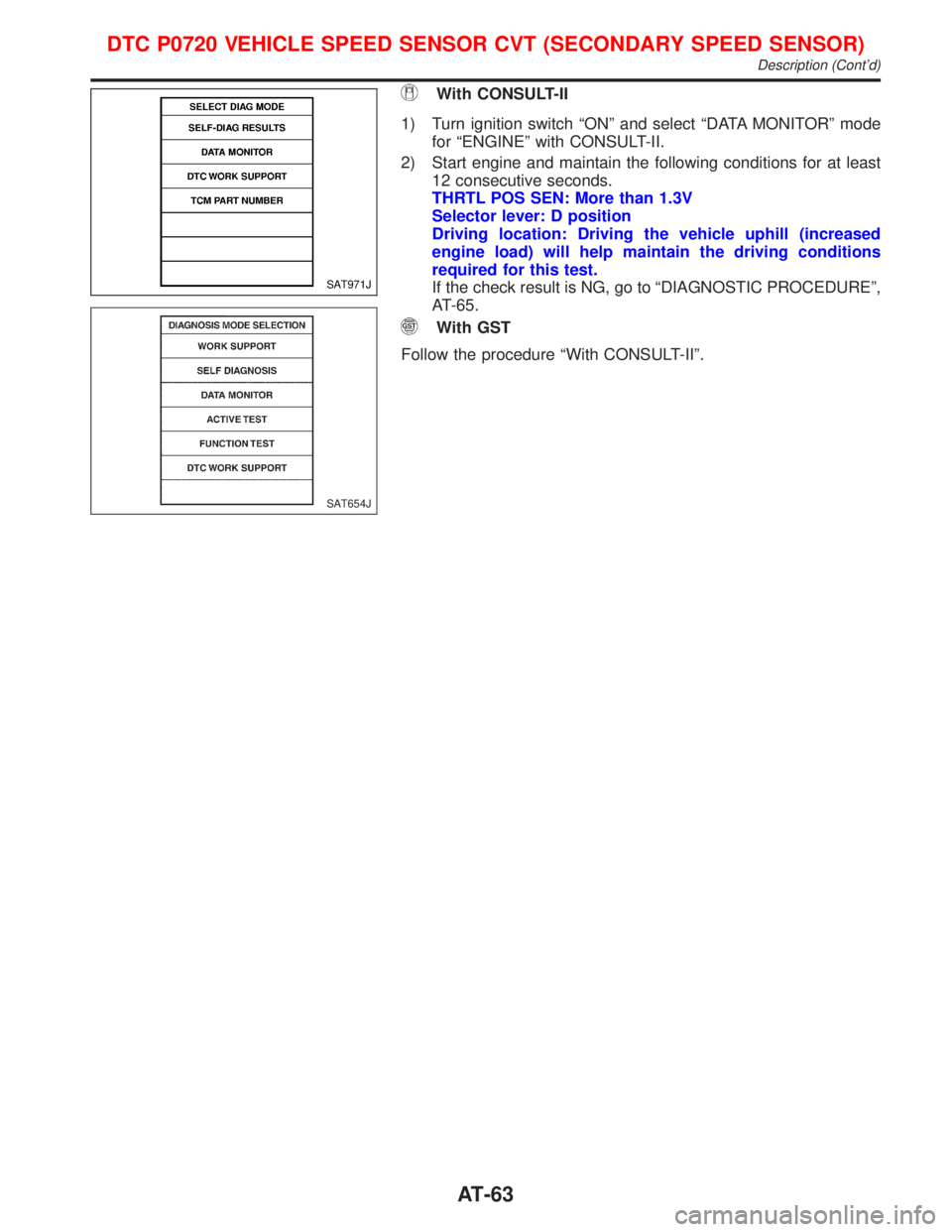 NISSAN PRIMERA 1999  Electronic Repair Manual With CONSULT-II
1) Turn ignition switch ªONº and select ªDATA MONITORº mode
for ªENGINEº with CONSULT-II.
2) Start engine and maintain the following conditions for at least
12 consecutive second