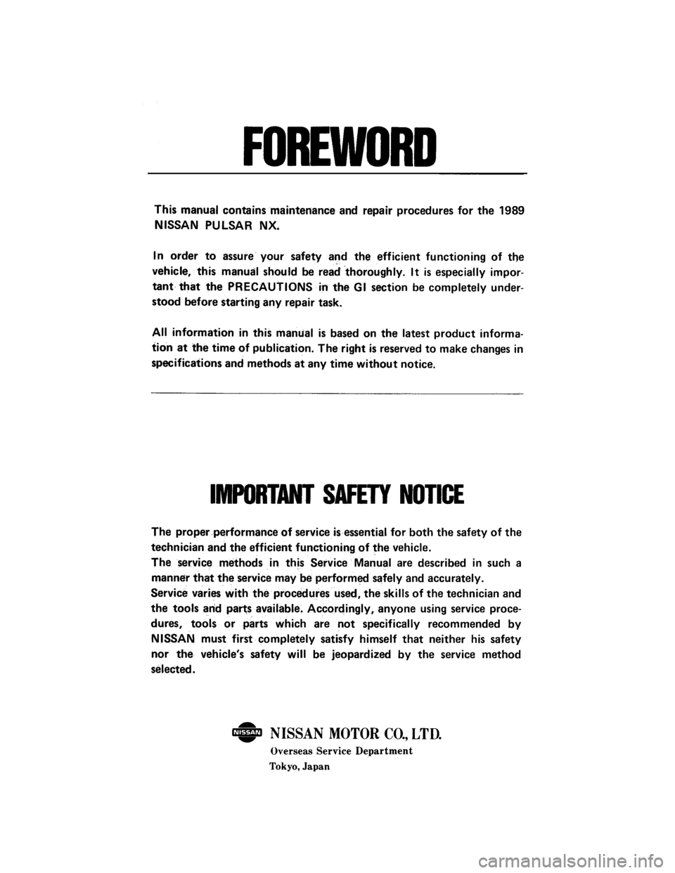 NISSAN PULSAR 1986  Service Manual 