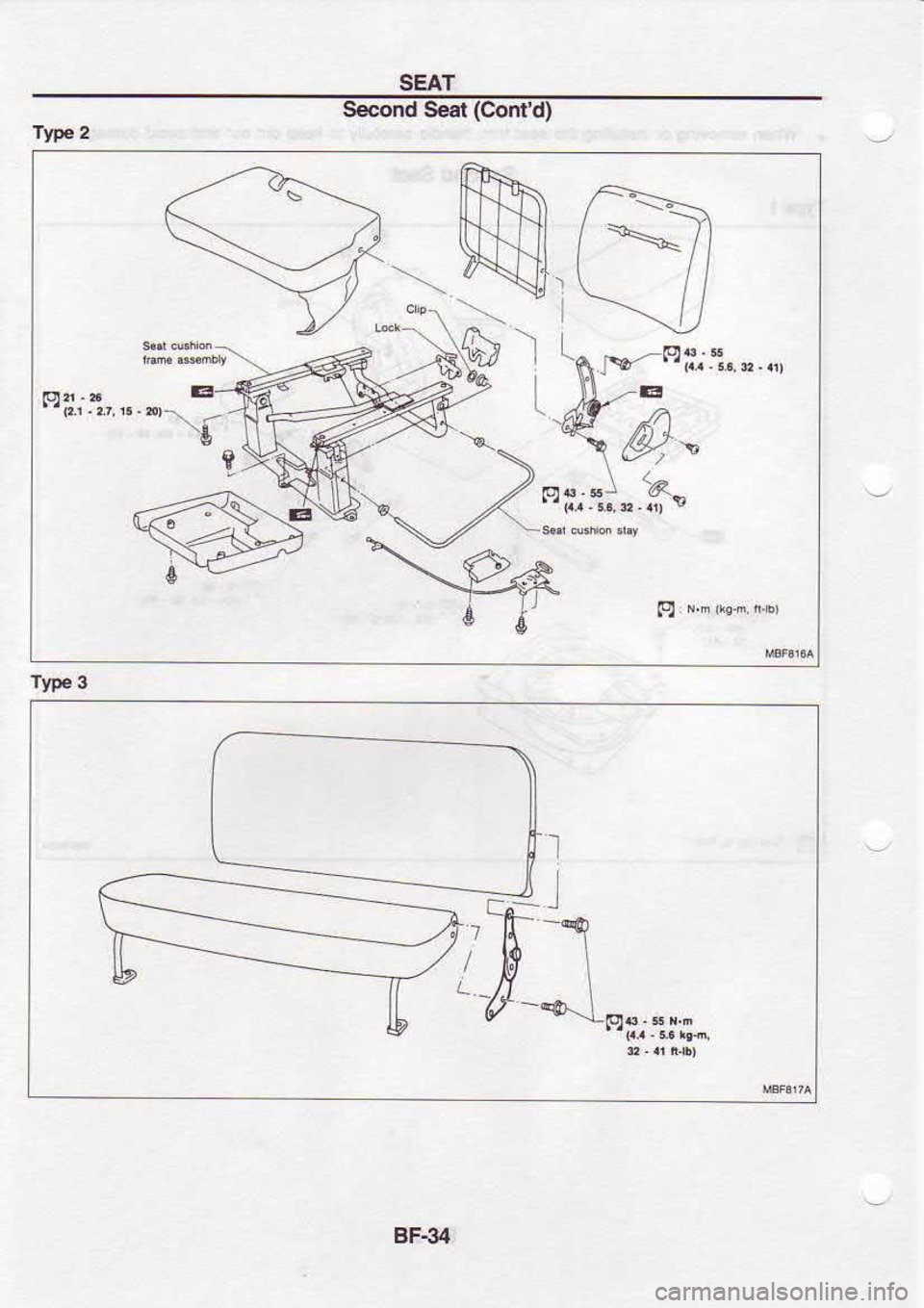 NISSAN SERENA 1993  Service Repair Manual SEAT
-lt
Type  3 Second 
Seat (Conrd)
8F.34 