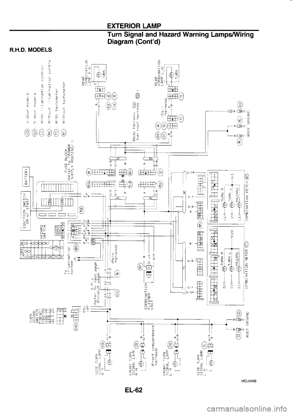 NISSAN SERENA 1993  Service Repair Manual EXTERIOR 
LAMP
Turn  Signaland  Hazard 
Warning 
Lamps/UViring
Diagram  (Contd)
R.H.D.  MODELS
f3ra
...,
c
a .a)
/--t
|:.r
ri
\:/
@
az
ca
CCDL
!  o  <:t
ap
O.J
aroa E!
J
OCiaar:
Drlr!p!
rLfllll
ao