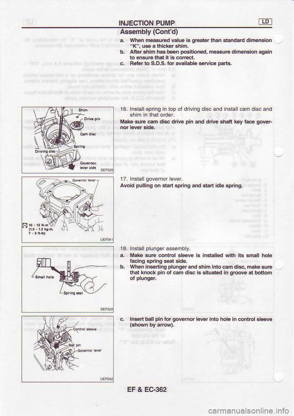 NISSAN SERENA 1993  Service Repair Manual INJECTION 
PUMP
Aseembly  (Contd)
a.  Whs 
||EeuEd  v.le la qerler 
tho at nd.rd 
dl|rHdon
K",  ue a lnlcker  .hln.
b,  Alter  lhln  h6 ben  pclllqred, 
ma.uE dlmm.lon  agdn
to  6Bu6  lh.t it i3  d