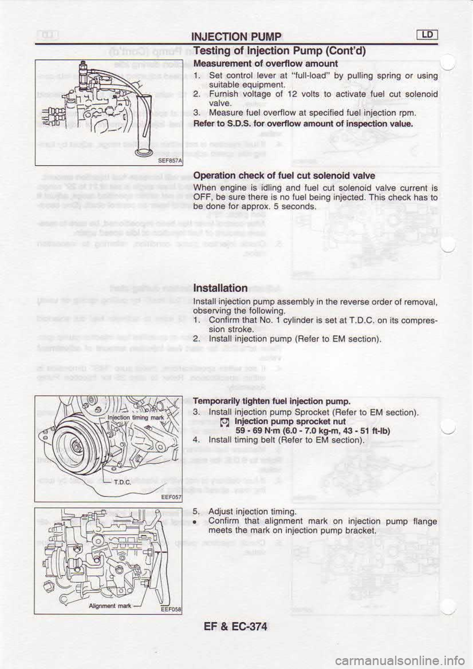 NISSAN SERENA 1993 Service Repair Manual INJECTION
PUMP
Tesling oI Iniecdon Pump (Contd)
Mg€sur€m€nl ol ov€rnow atnount
1. Sel @nlol levef al lullload"
by pullng
sprng or usinq
2. Flhish voliag€
ol 12
volt.
to actv NISSAN SERENA 1993 Service Repair Manual INJECTION
PUMP
Tesling oI Iniecdon Pump (Contd)
Mg€sur€m€nl ol ov€rnow atnount
1. Sel @nlol levef al lullload"
by pullng
sprng or usinq
2. Flhish voliag€
ol 12
volt.
to actv