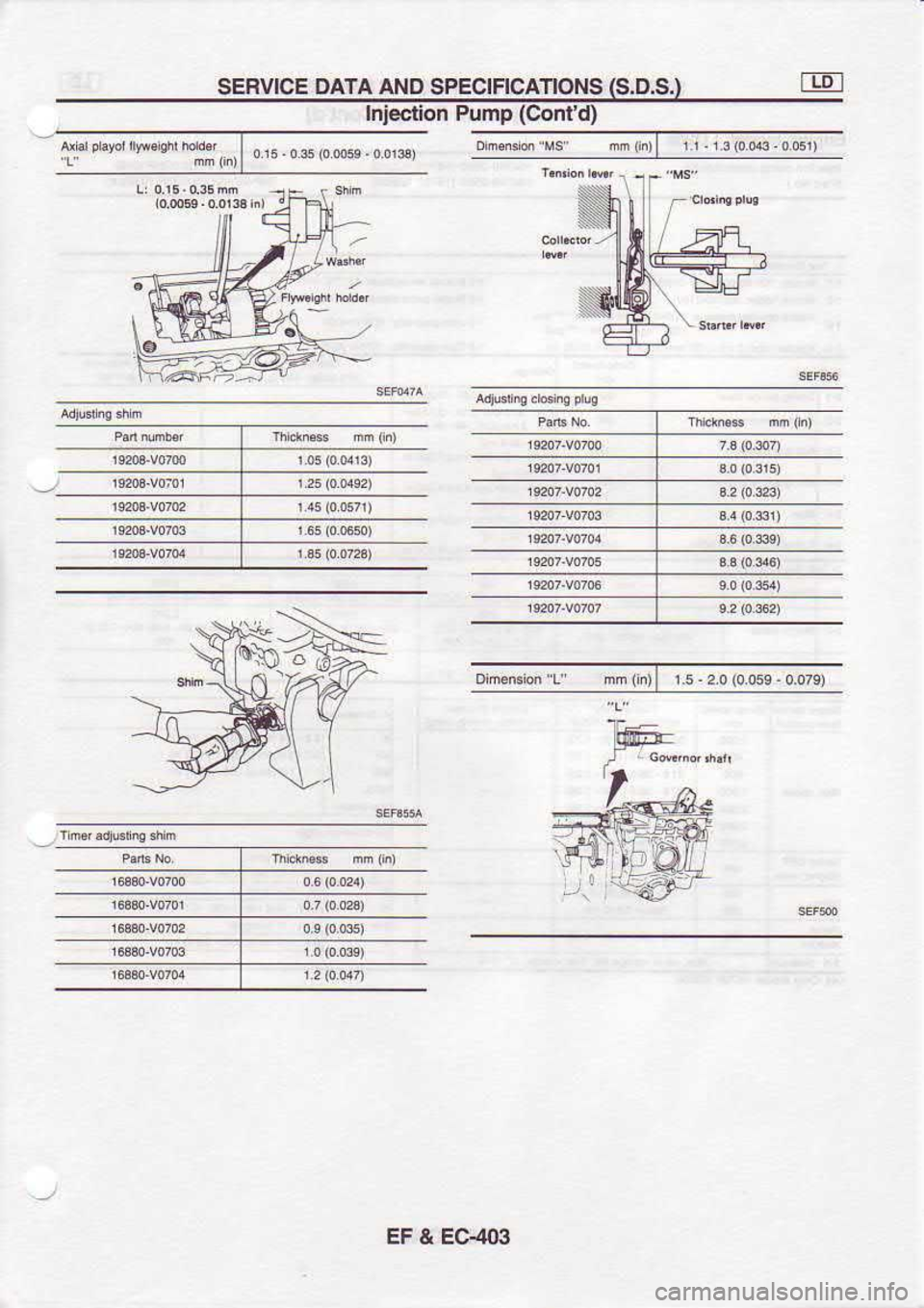 NISSAN SERENA 1993  Service Repair Manual SERVICE 
DATA 
AND 
SPECIFICATIONS  (s.D.S.}
Inj€ction  Pump (Cont 
d)
ffi#
EF & EC-400 