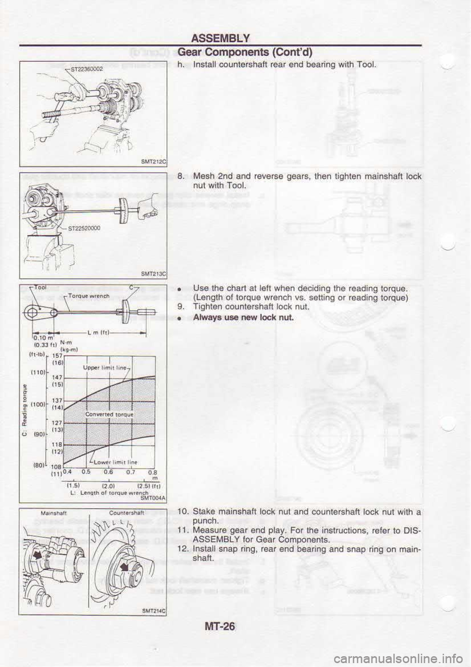 NISSAN SERENA 1993  Service Repair Manual ASSEIiIBLY
I,
- ^7
.a::l::a:a:1..3
( Gear 
ComponenB  (Corfd)
h.  lrctalL  @unl€Ehafi  €ar €nd b€5ino  wilh T@1.
3,  Mesh  2nd and  r4e6e 
946, then 
tighlen  mainshafi  rock
.  UsB  Ih. cha