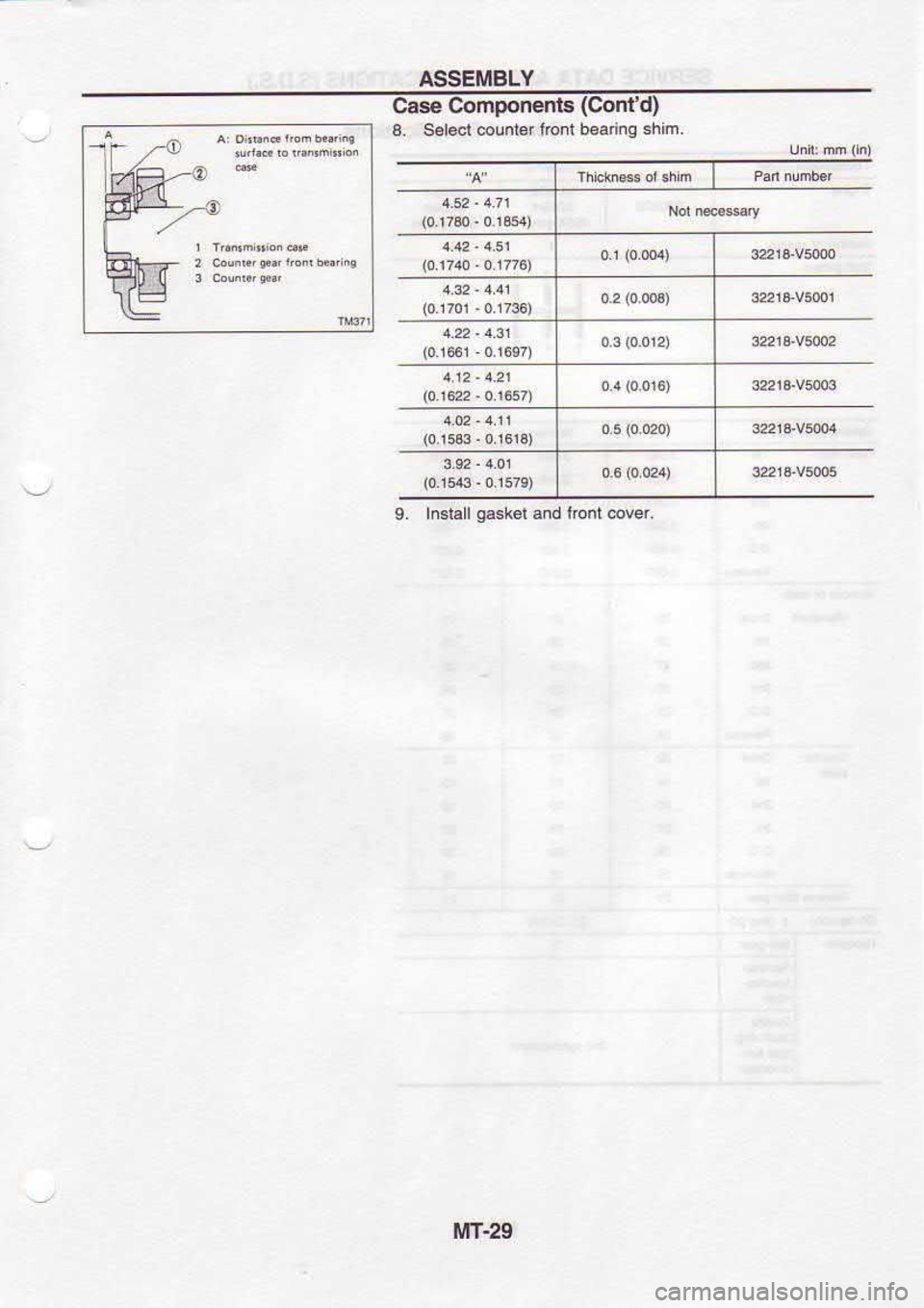 NISSAN SERENA 1993  Service Repair Manual ASSEiBLY
Caae  Components  (Contd)
a.  Sel.ct  @un16r  ircnt 
b€adng  .him-
9.  lnslall  ga3k6t 
and lbd  @vei
MT.29 