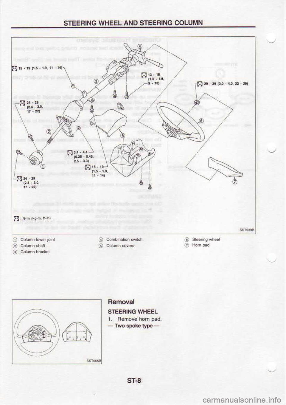 NISSAN SERENA 1993  Service Repair Manual STEERING 
WHEEL AND STEERING  COLUMN
9.
t ( 
<\-
o
I
\ 9s  D
1 u
\orze\
Removal
STEEFING  WIEEL 
