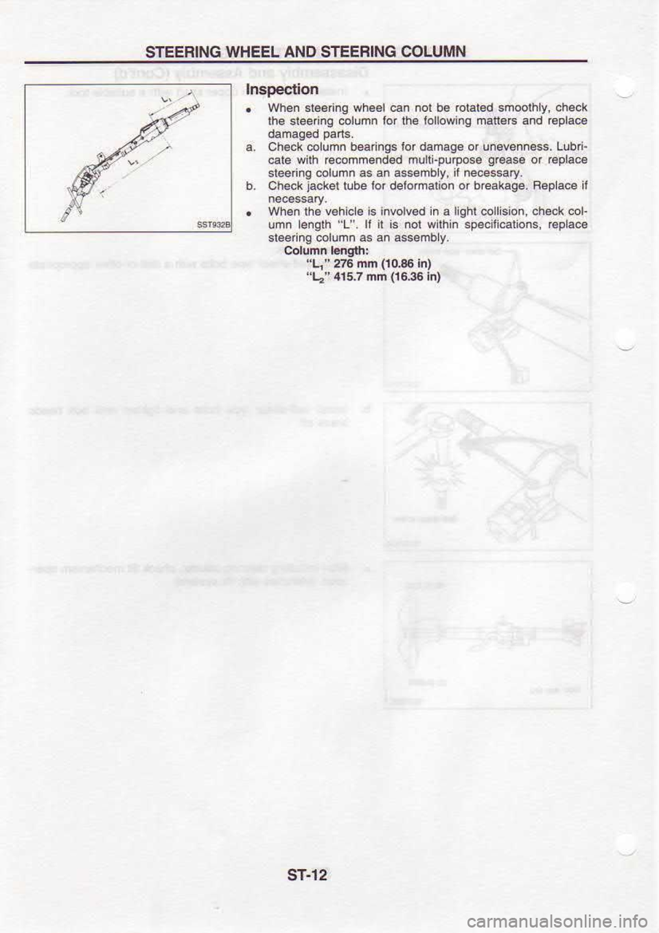 NISSAN SERENA 1993  Service Repair Manual STEERING 
WHEEL 
AND STEEBING  @LUMN
Inspeclion
.  when 
sr66 nq whe6l@n  nol be olaled  sfrooihly,  check
the  sieedng  @lumn lor 
tha  iollowinA 
matl€6 and cplace
a.  ch€ck 
co umn  b€afngs  