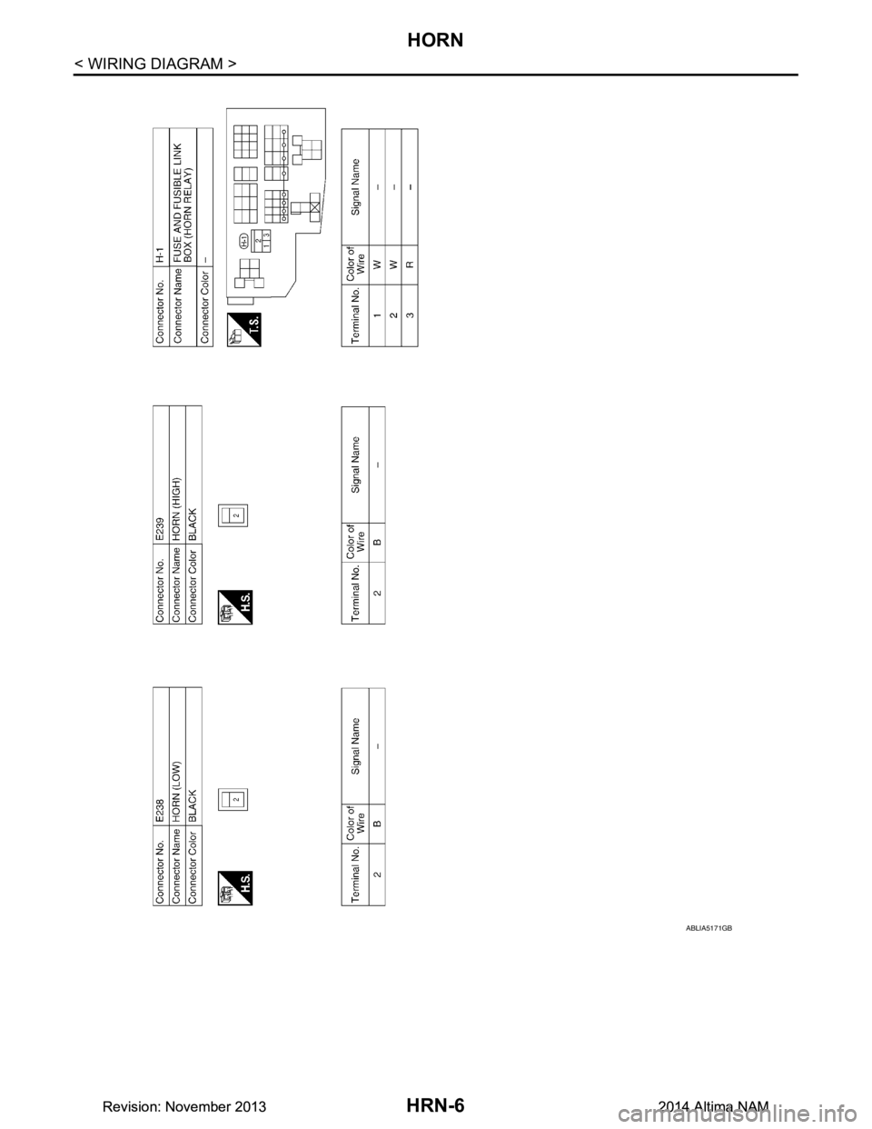 NISSAN TEANA 2014  Service Manual 
HRN-6
< WIRING DIAGRAM >
HORN
ABLIA5171GB
Revision: November 20132014 Altima NAMRevision: November 20132014 Altima NAM 