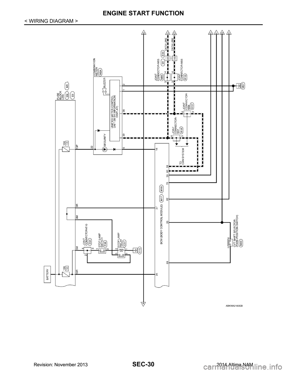 NISSAN TEANA 2014  Service Manual 
SEC-30
< WIRING DIAGRAM >
ENGINE START FUNCTION
ABKWA2183GB
Revision: November 20132014 Altima NAMRevision: November 20132014 Altima NAM 
