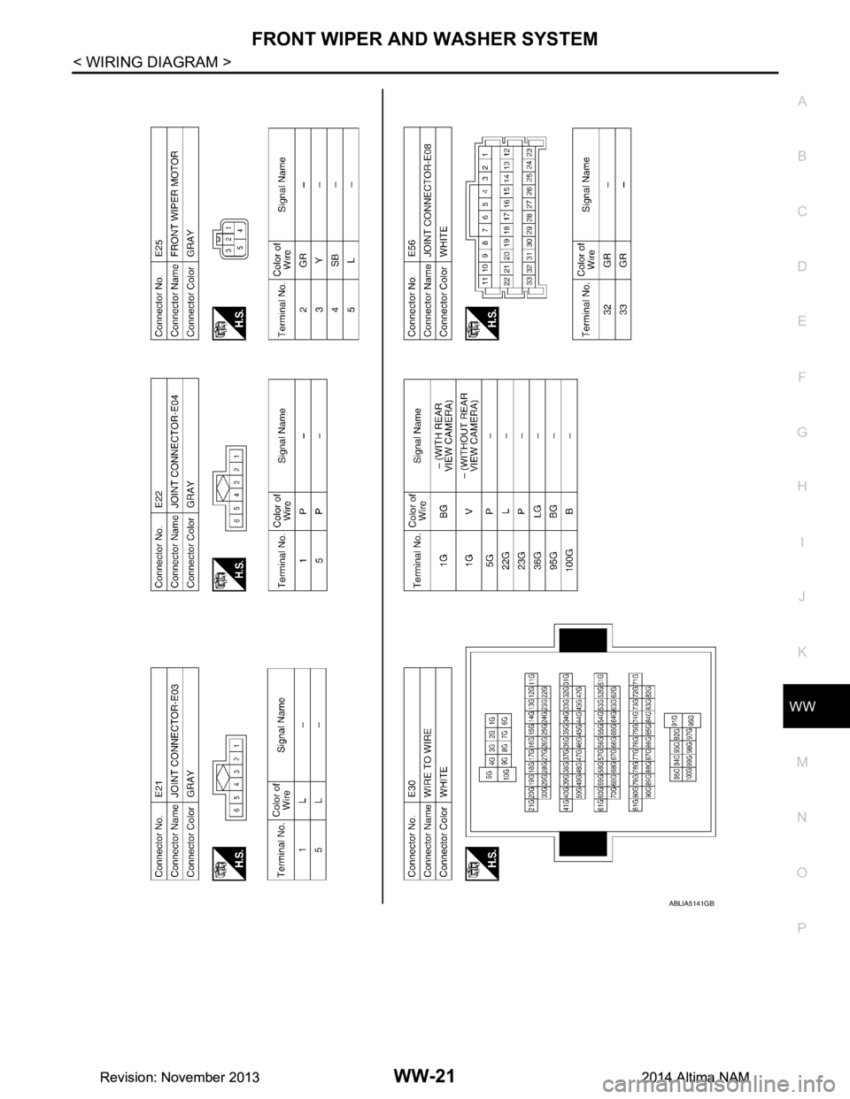 NISSAN TEANA 2014  Service Manual 
FRONT WIPER AND WASHER SYSTEMWW-21
< WIRING DIAGRAM >
C 
D E
F
G H
I
J
K
M A 
B
WW
N
O P
ABLIA5141GB
Revision: November 20132014 Altima NAMRevision: November 20132014 Altima NAM 