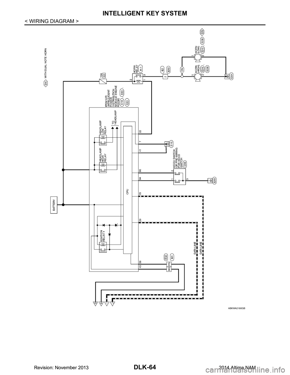 NISSAN TEANA 2014  Service Manual 
DLK-64
< WIRING DIAGRAM >
INTELLIGENT KEY SYSTEM
ABKWA2180GB
Revision: November 20132014 Altima NAMRevision: November 20132014 Altima NAM 