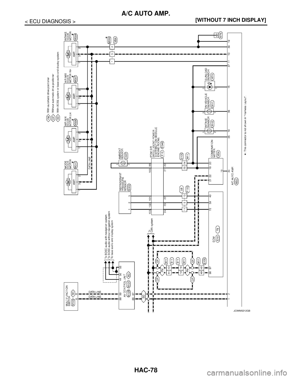 NISSAN TEANA 2008  Service Manual HAC-78
< ECU DIAGNOSIS >[WITHOUT 7 INCH DISPLAY]
A/C AUTO AMP.
JCIWM0212GB 