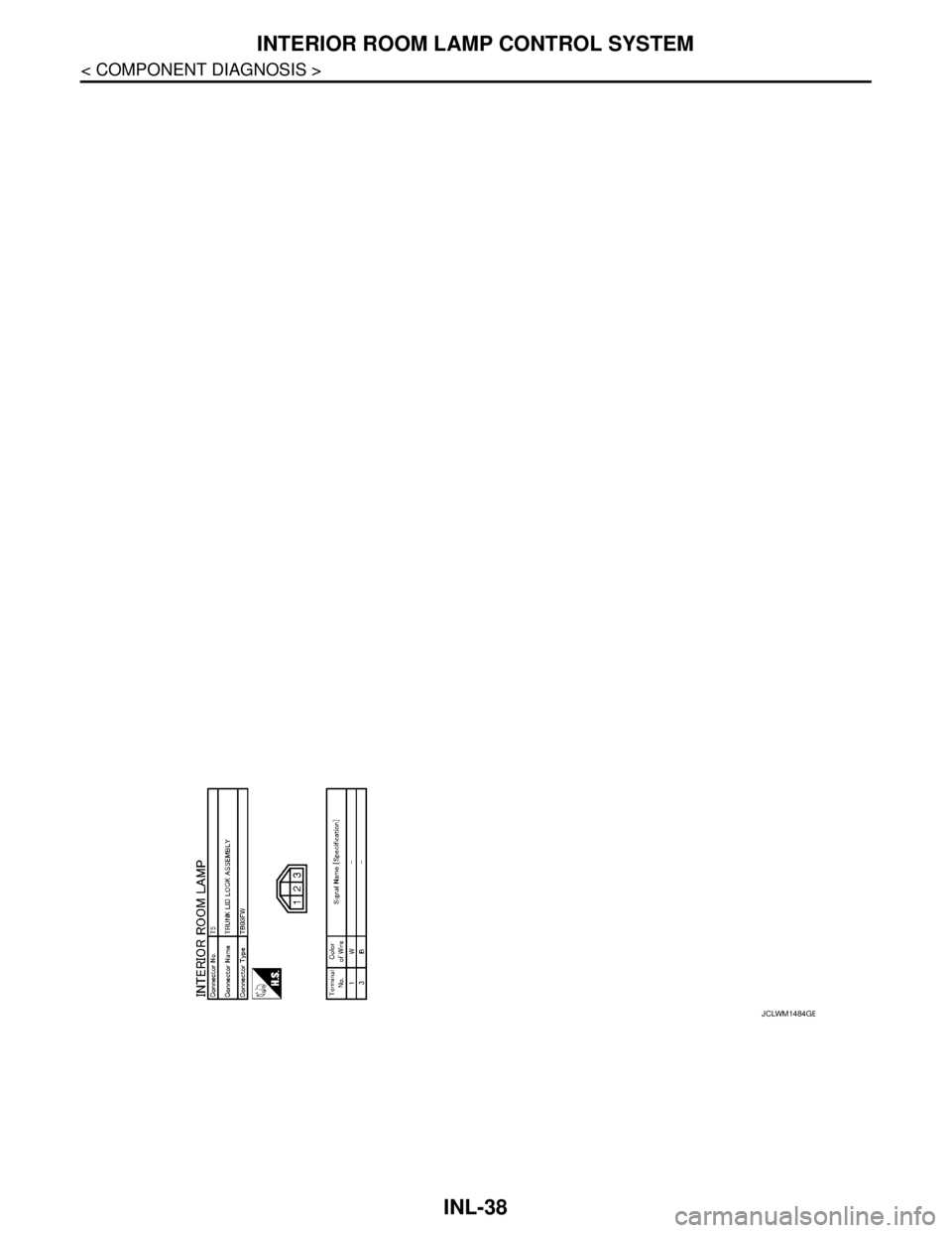 NISSAN TEANA 2008  Service Manual INL-38
< COMPONENT DIAGNOSIS >
INTERIOR ROOM LAMP CONTROL SYSTEM
JCLWM1484GB 