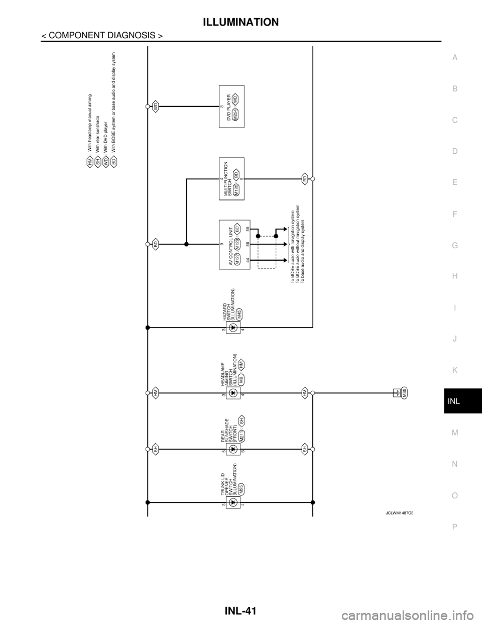 NISSAN TEANA 2008  Service Manual ILLUMINATION
INL-41
< COMPONENT DIAGNOSIS >
C
D
E
F
G
H
I
J
K
MA
B
INL
N
O
P
JCLWM1487GB 
