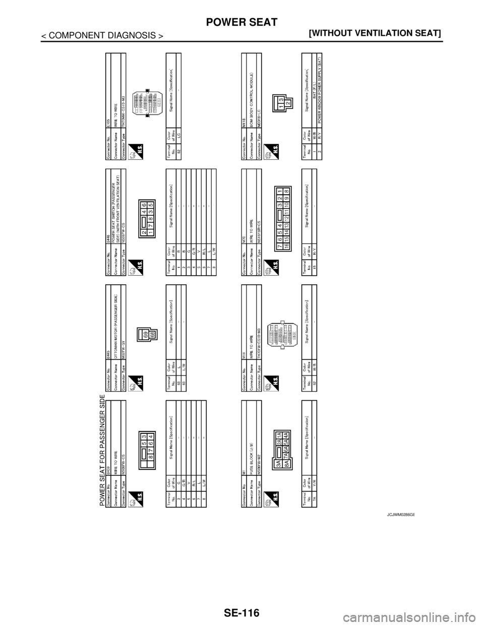 NISSAN TEANA 2008  Service Manual SE-116
< COMPONENT DIAGNOSIS >[WITHOUT VENTILATION SEAT]
POWER SEAT
JCJWM0286GB 