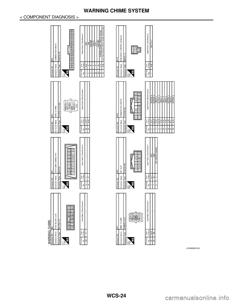 NISSAN TEANA 2008  Service Manual WCS-24
< COMPONENT DIAGNOSIS >
WARNING CHIME SYSTEM
JCNWM0874GB 