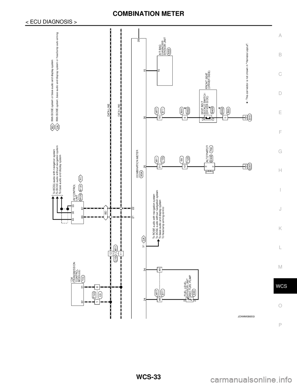 NISSAN TEANA 2008  Service Manual WCS
COMBINATION METER
WCS-33
< ECU DIAGNOSIS >
C
D
E
F
G
H
I
J
K
L
MB A
O
P
JCNWM0865GB 