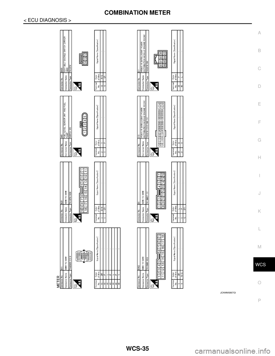 NISSAN TEANA 2008  Service Manual WCS
COMBINATION METER
WCS-35
< ECU DIAGNOSIS >
C
D
E
F
G
H
I
J
K
L
MB A
O
P
JCNWM0867GB 