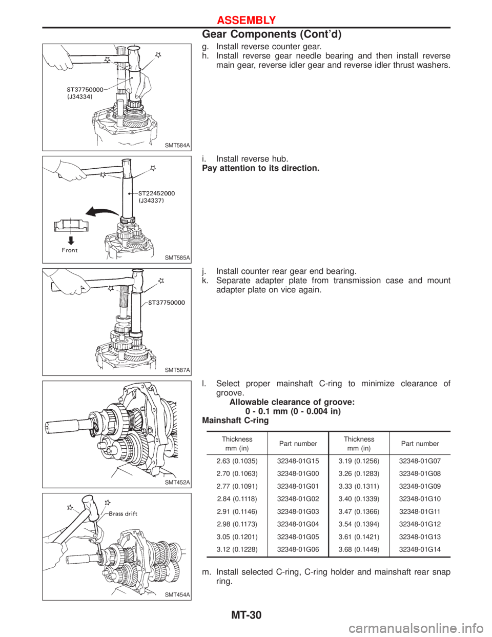 NISSAN TERRANO 2002 Service Repair Manual g. Install reverse counter gear.
h. Install reverse gear needle bearing and then install reverse
main gear, reverse idler gear and reverse idler thrust washers.
i. Install reverse hub.
Pay attention t NISSAN TERRANO 2002 Service Repair Manual g. Install reverse counter gear.
h. Install reverse gear needle bearing and then install reverse
main gear, reverse idler gear and reverse idler thrust washers.
i. Install reverse hub.
Pay attention t