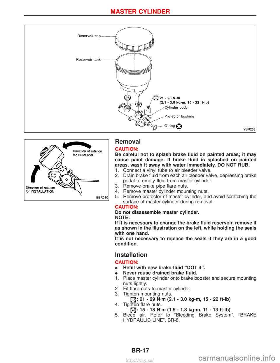 NISSAN TERRANO 2004 Service Repair Manual Removal
CAUTION:
Be careful not to splash brake fluid on painted areas; it may
cause paint damage. If brake fluid is splashed on painted
areas, wash it away with water immediately. DO NOT RUB.
1. Conn NISSAN TERRANO 2004 Service Repair Manual Removal
CAUTION:
Be careful not to splash brake fluid on painted areas; it may
cause paint damage. If brake fluid is splashed on painted
areas, wash it away with water immediately. DO NOT RUB.
1. Conn