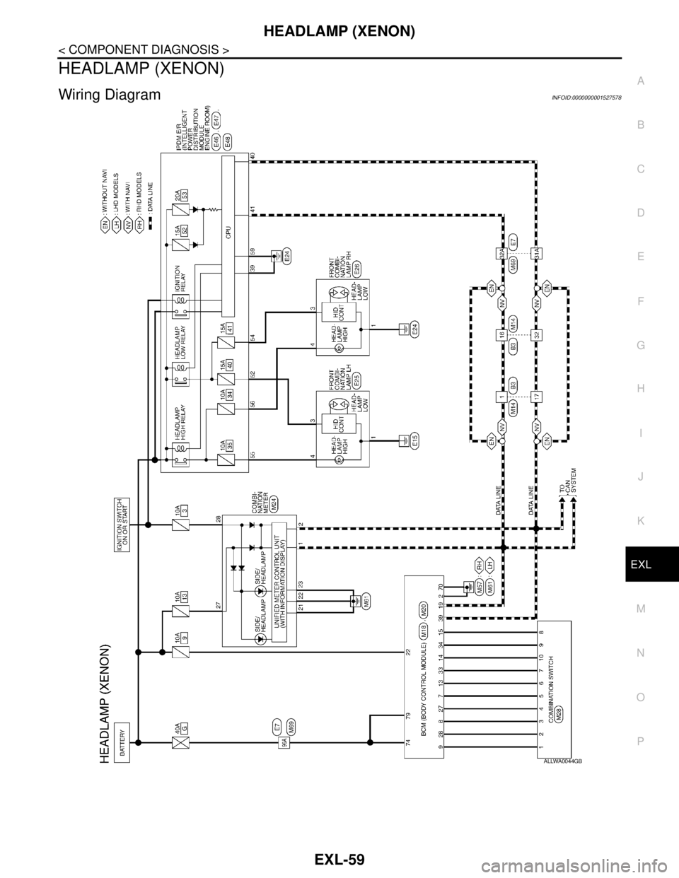 NISSAN TIIDA 2007  Service Repair Manual HEADLAMP (XENON)
EXL-59
< COMPONENT DIAGNOSIS >
C
D
E
F
G
H
I
J
K
MA
B
EXL
N
O
P
HEADLAMP (XENON)
Wiring DiagramINFOID:0000000001527578
ALLWA0044GB 