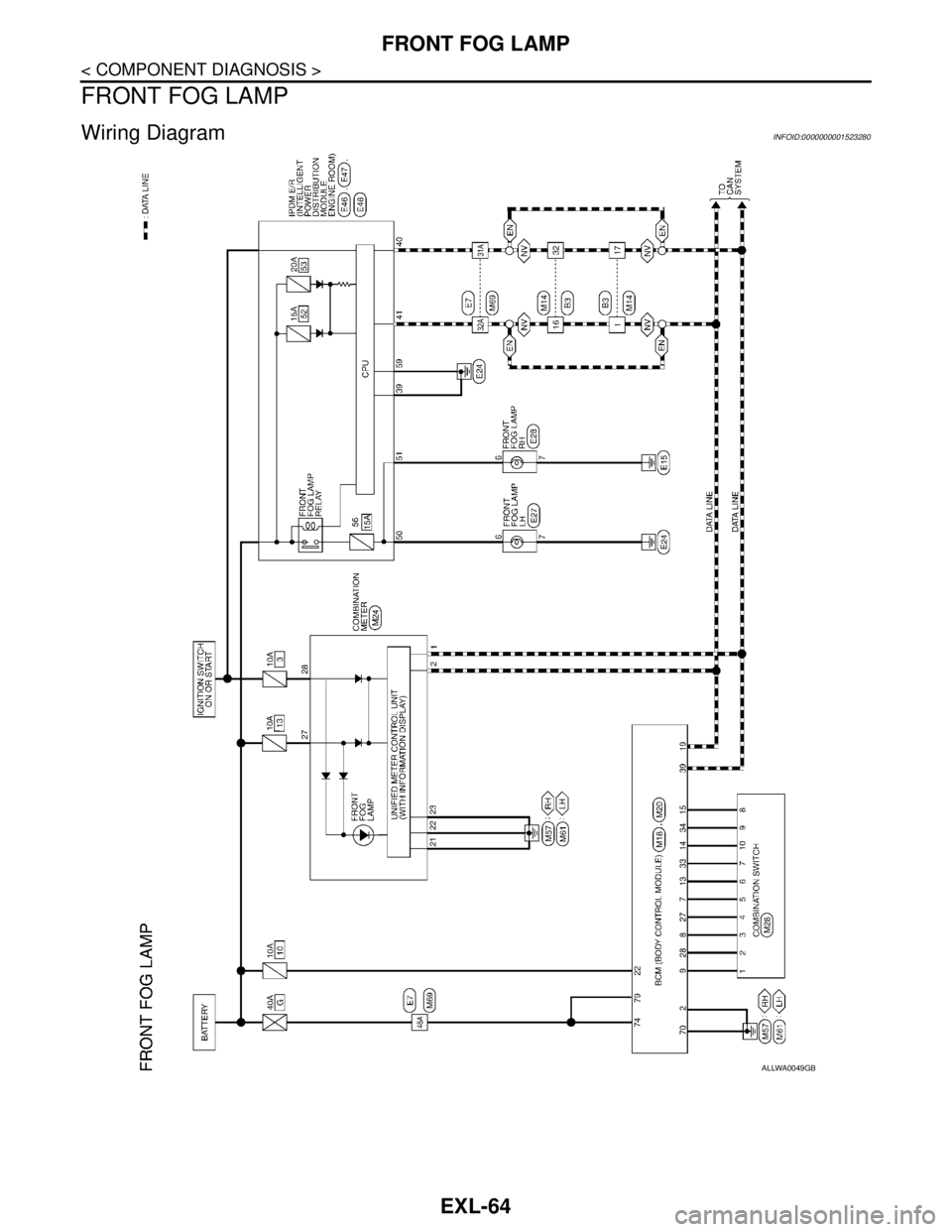 NISSAN TIIDA 2007  Service Repair Manual EXL-64
< COMPONENT DIAGNOSIS >
FRONT FOG LAMP
FRONT FOG LAMP
Wiring DiagramINFOID:0000000001523280
ALLWA0049GB 