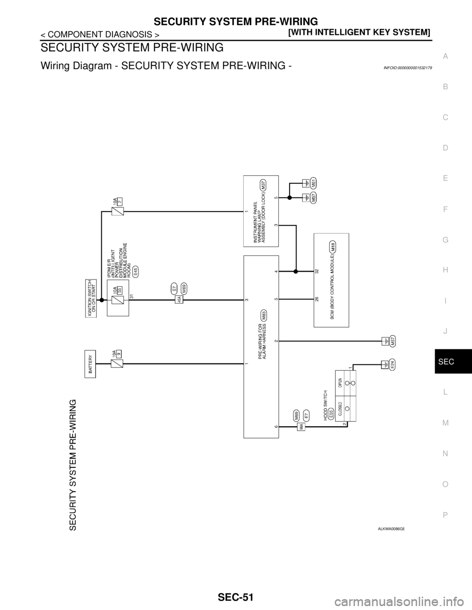 NISSAN TIIDA 2007  Service Repair Manual SECURITY SYSTEM PRE-WIRING
SEC-51
< COMPONENT DIAGNOSIS >[WITH INTELLIGENT KEY SYSTEM]
C
D
E
F
G
H
I
J
L
MA
B
SEC
N
O
P
SECURITY SYSTEM PRE-WIRING
Wiring Diagram - SECURITY SYSTEM PRE-WIRING -INFOID:0