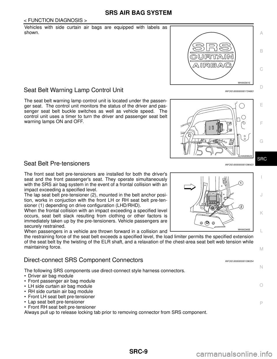 NISSAN TIIDA 2007 Service Repair Manual SRS AIR BAG SYSTEM
SRC-9
< FUNCTION DIAGNOSIS >
C
D
E
F
G
I
J
K
L
MA
B
SRC
N
O
P
Vehicles with side curtain air bags are equipped with labels as
shown.
Seat Belt Warning Lamp Control UnitINFOID:000000 NISSAN TIIDA 2007 Service Repair Manual SRS AIR BAG SYSTEM
SRC-9
< FUNCTION DIAGNOSIS >
C
D
E
F
G
I
J
K
L
MA
B
SRC
N
O
P
Vehicles with side curtain air bags are equipped with labels as
shown.
Seat Belt Warning Lamp Control UnitINFOID:000000