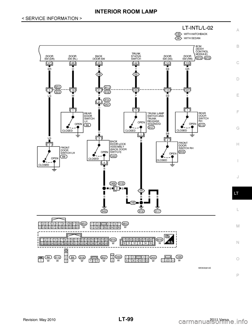 NISSAN TIIDA 2011  Service Repair Manual INTERIOR ROOM LAMPLT-99
< SERVICE INFORMATION >
C
DE
F
G H
I
J
L
M A
B
LT
N
O P
WKWA5814E
Revision: May 2010 2011 Versa 