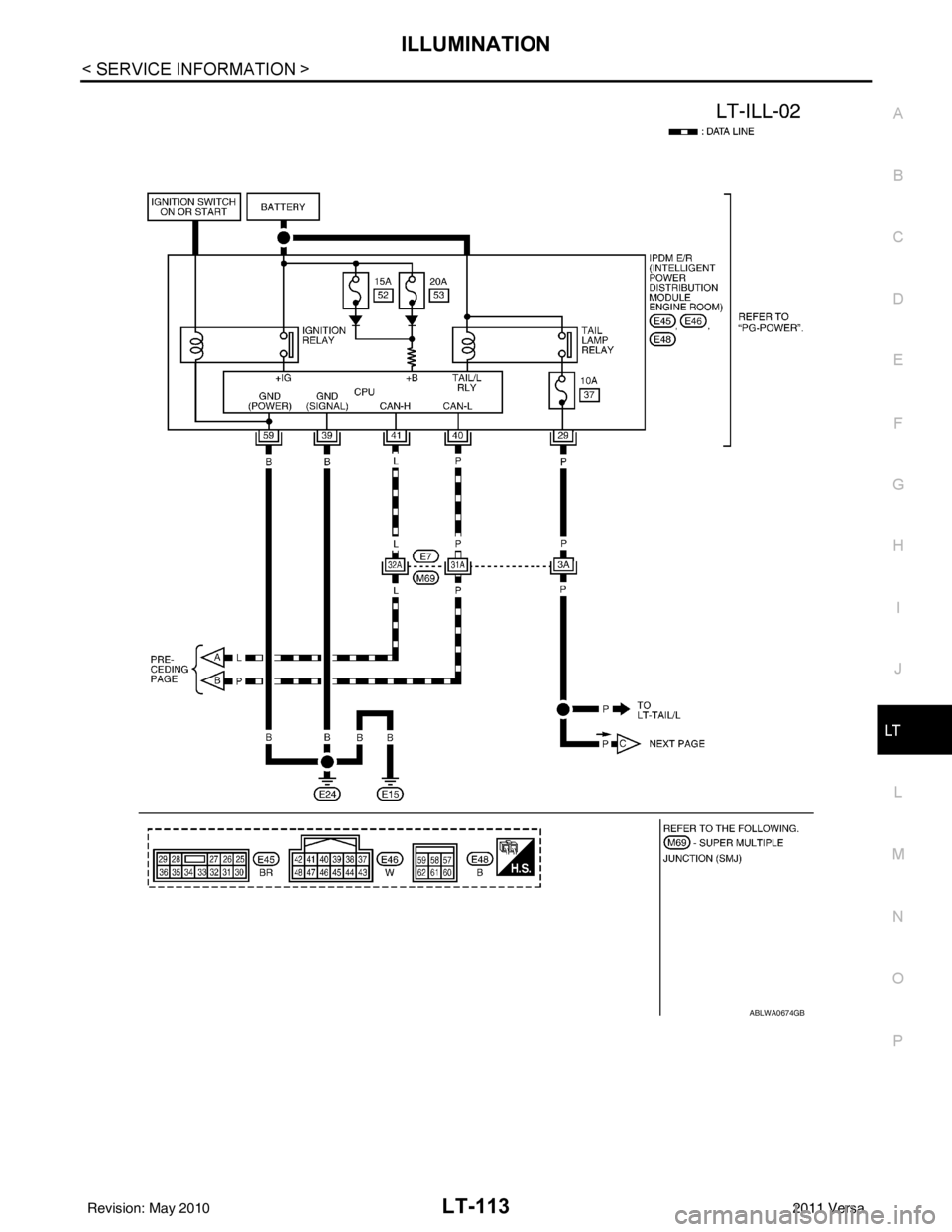 NISSAN TIIDA 2011  Service Repair Manual ILLUMINATIONLT-113
< SERVICE INFORMATION >
C
DE
F
G H
I
J
L
M A
B
LT
N
O P
ABLWA0674GB
Revision: May 2010 2011 Versa 