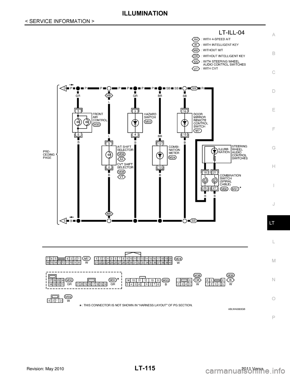 NISSAN TIIDA 2011  Service Repair Manual ILLUMINATIONLT-115
< SERVICE INFORMATION >
C
DE
F
G H
I
J
L
M A
B
LT
N
O P
ABLWA0683GB
Revision: May 2010 2011 Versa 