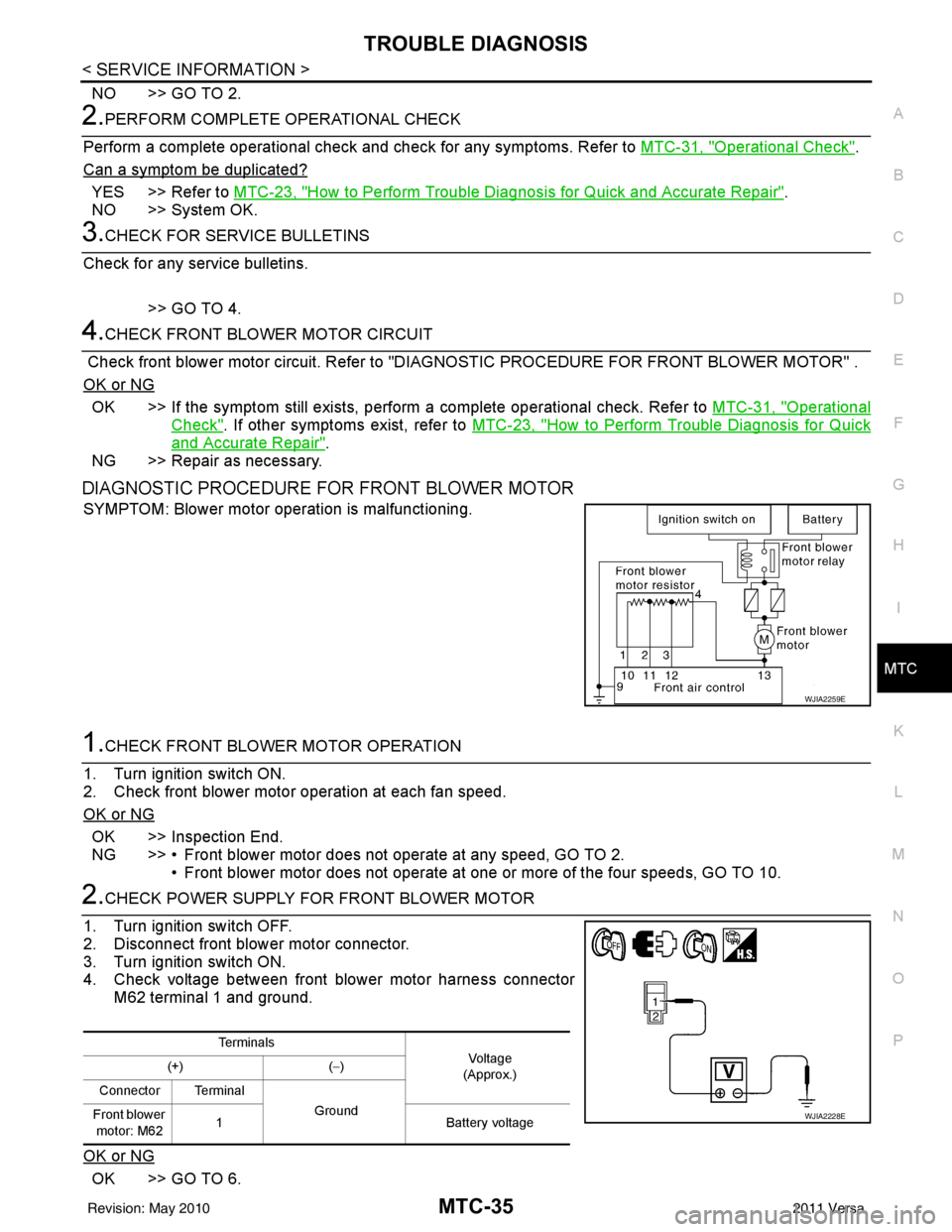 NISSAN TIIDA 2011 Service Repair Manual TROUBLE DIAGNOSISMTC-35
< SERVICE INFORMATION >
C
DE
F
G H
I
K L
M A
B
MTC
N
O P
NO >> GO TO 2.
2.PERFORM COMPLETE OPERATIONAL CHECK
Perform a complete operational check and check for any symptoms. Re NISSAN TIIDA 2011 Service Repair Manual TROUBLE DIAGNOSISMTC-35
< SERVICE INFORMATION >
C
DE
F
G H
I
K L
M A
B
MTC
N
O P
NO >> GO TO 2.
2.PERFORM COMPLETE OPERATIONAL CHECK
Perform a complete operational check and check for any symptoms. Re