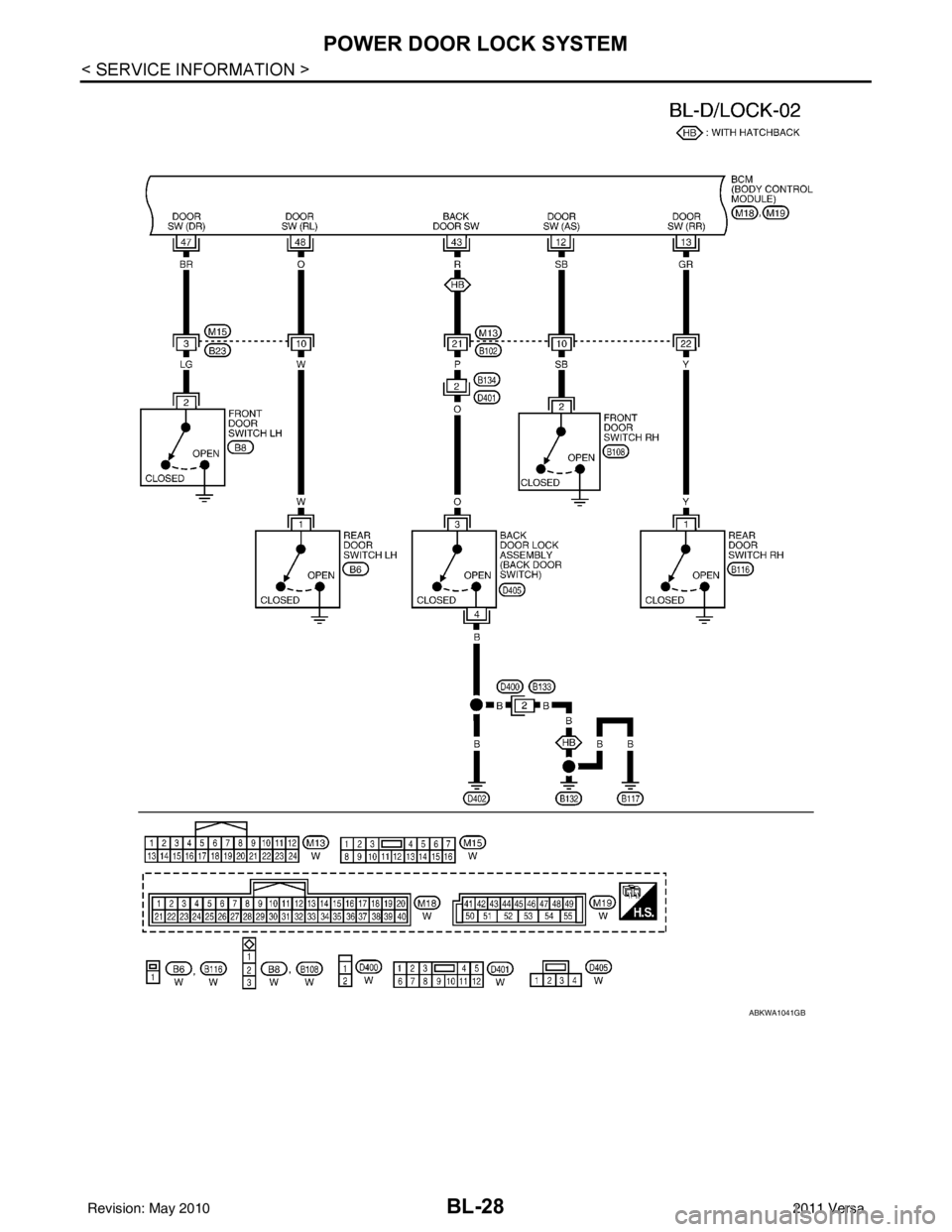 NISSAN TIIDA 2011  Service Repair Manual BL-28
< SERVICE INFORMATION >
POWER DOOR LOCK SYSTEM
ABKWA1041GB
Revision: May 20102011 Versa 