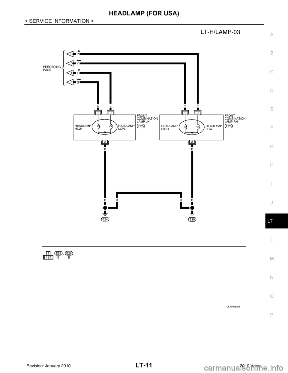 NISSAN TIIDA 2010  Service Repair Manual HEADLAMP (FOR USA)LT-11
< SERVICE INFORMATION >
C
DE
F
G H
I
J
L
M A
B
LT
N
O P
LKWA0320E
Revision: January 20102010 Versa 
