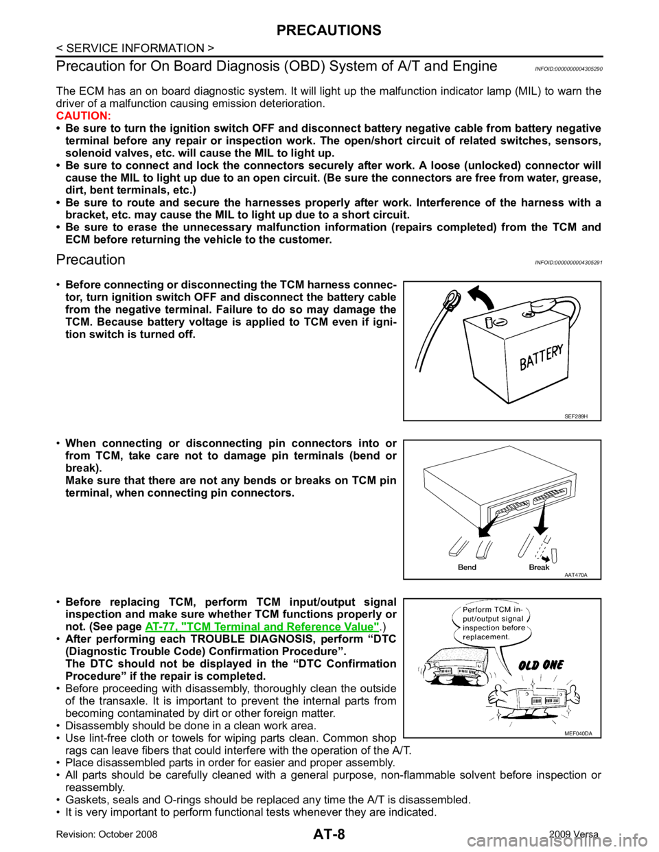 NISSAN TIIDA 2009  Service Repair Manual TCM Terminal and Reference Value "
MEF040DA 