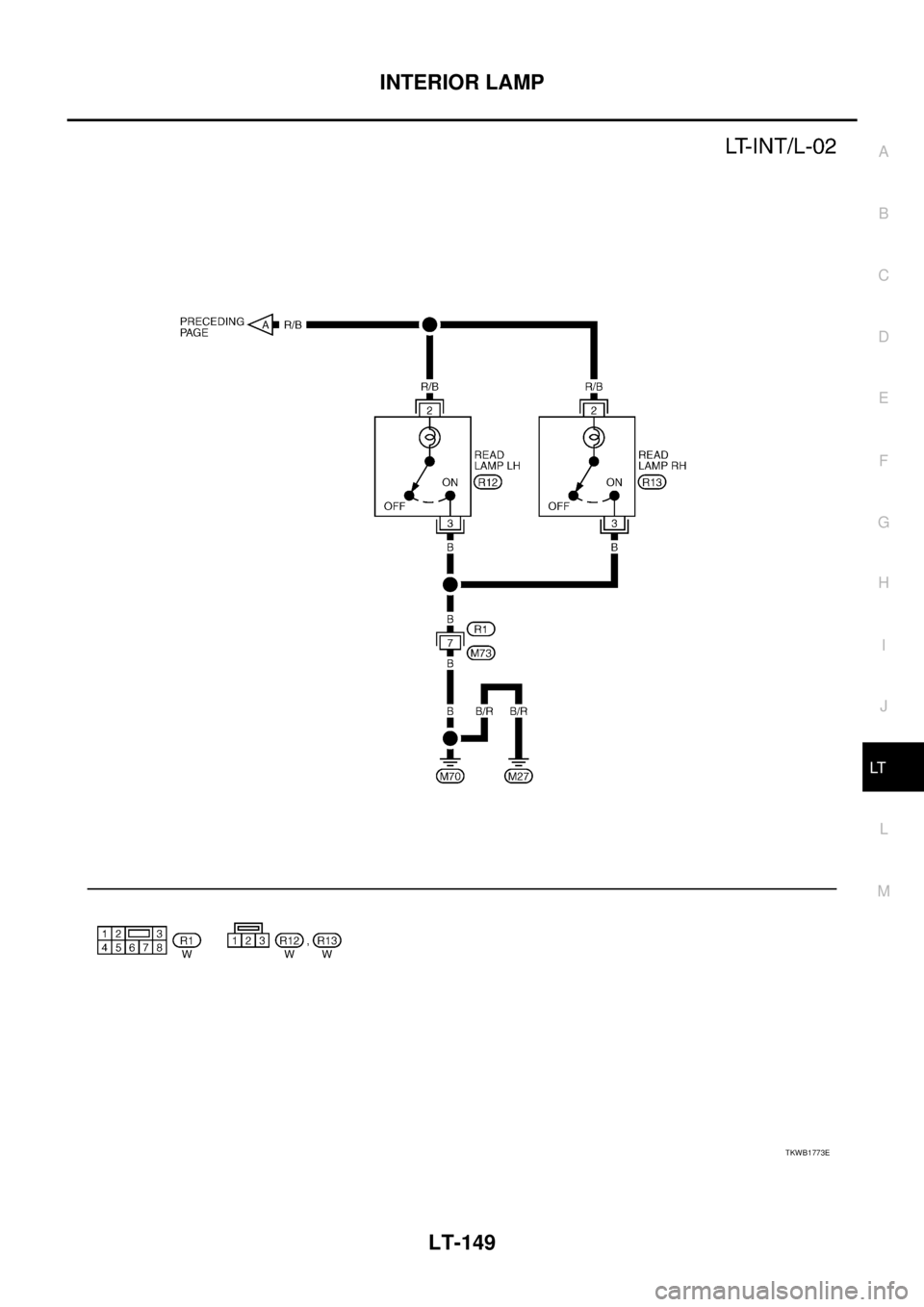 NISSAN X-TRAIL 2005  Service Repair Manual INTERIOR LAMP
LT-149
C
D
E
F
G
H
I
J
L
MA
B
LT
 
TKWB1773E 
