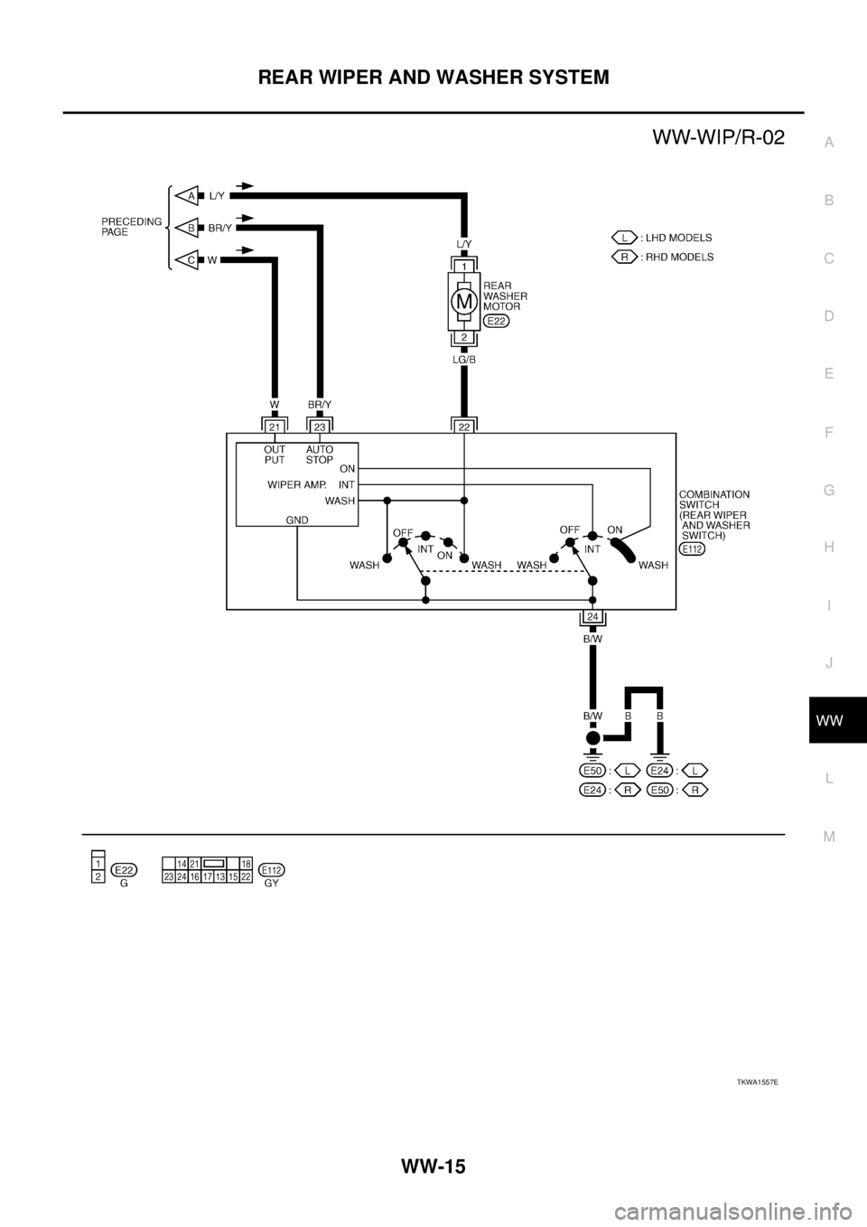 NISSAN X-TRAIL 2003  Service Repair Manual REAR WIPER AND WASHER SYSTEM
WW-15
C
D
E
F
G
H
I
J
L
MA
B
WW
 
TKWA1557E 