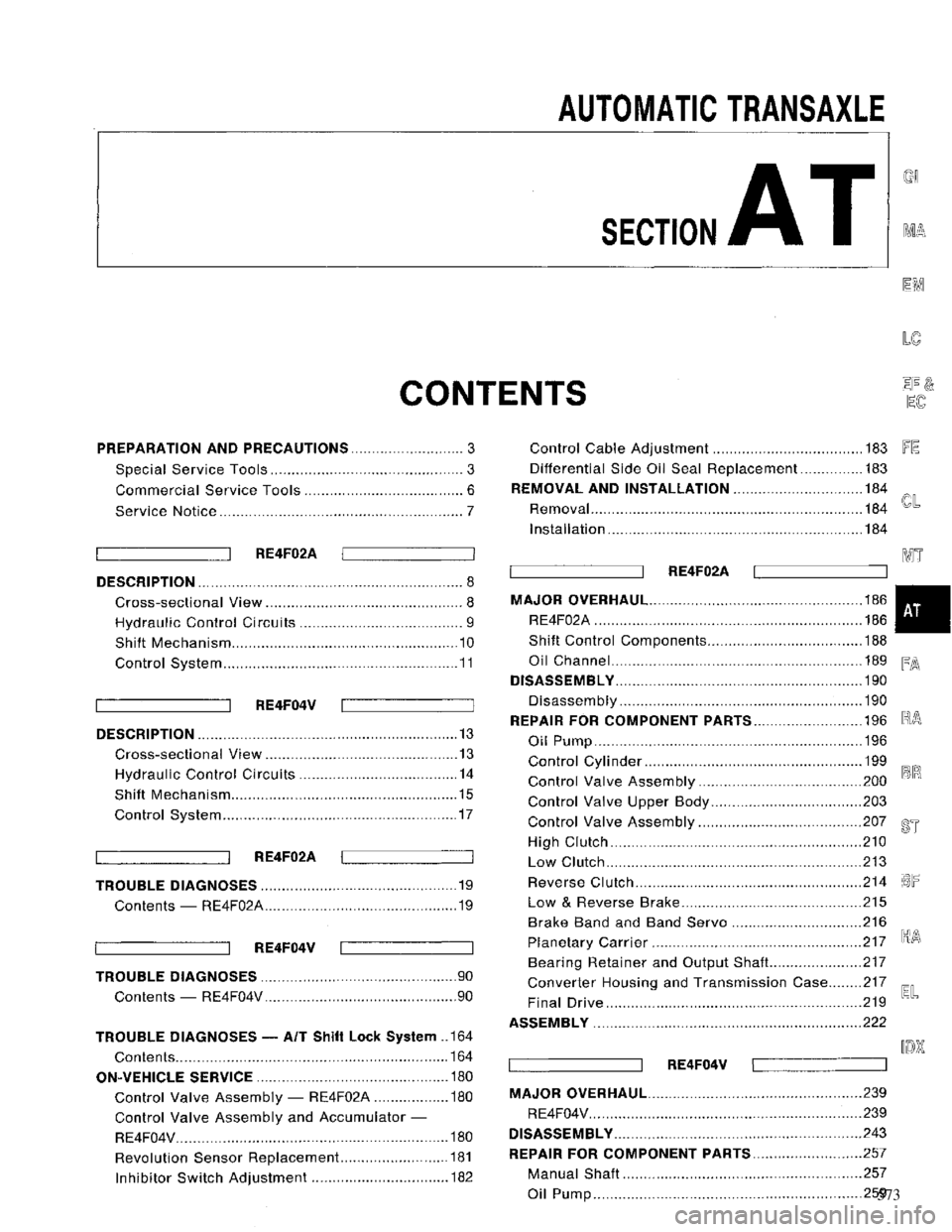 NISSAN MAXIMA 1994 A32 / 4.G Automatic Transaxle Workshop Manual 573 