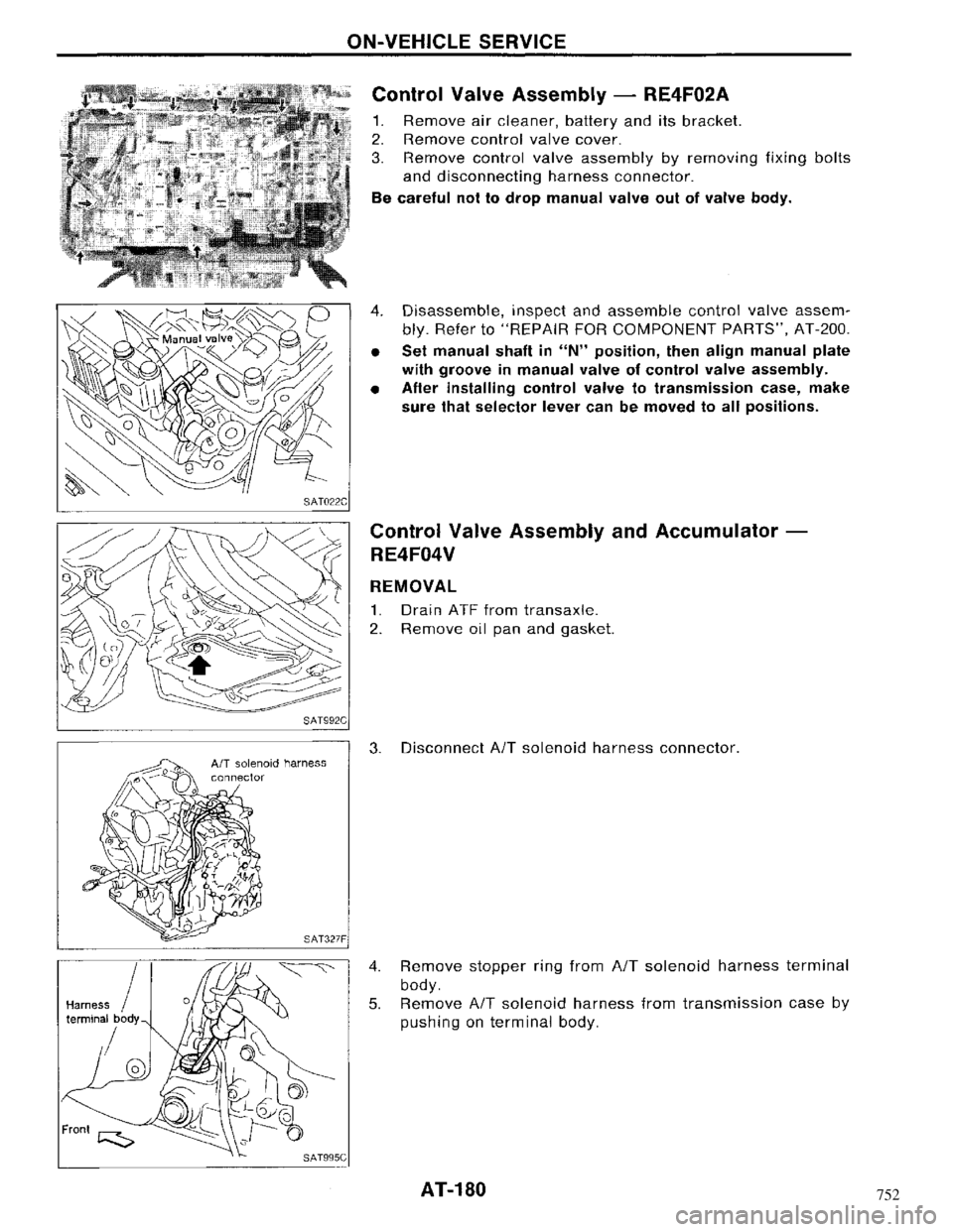 NISSAN MAXIMA 1994 A32 / 4.G Automatic Transaxle Workshop Manual 752 