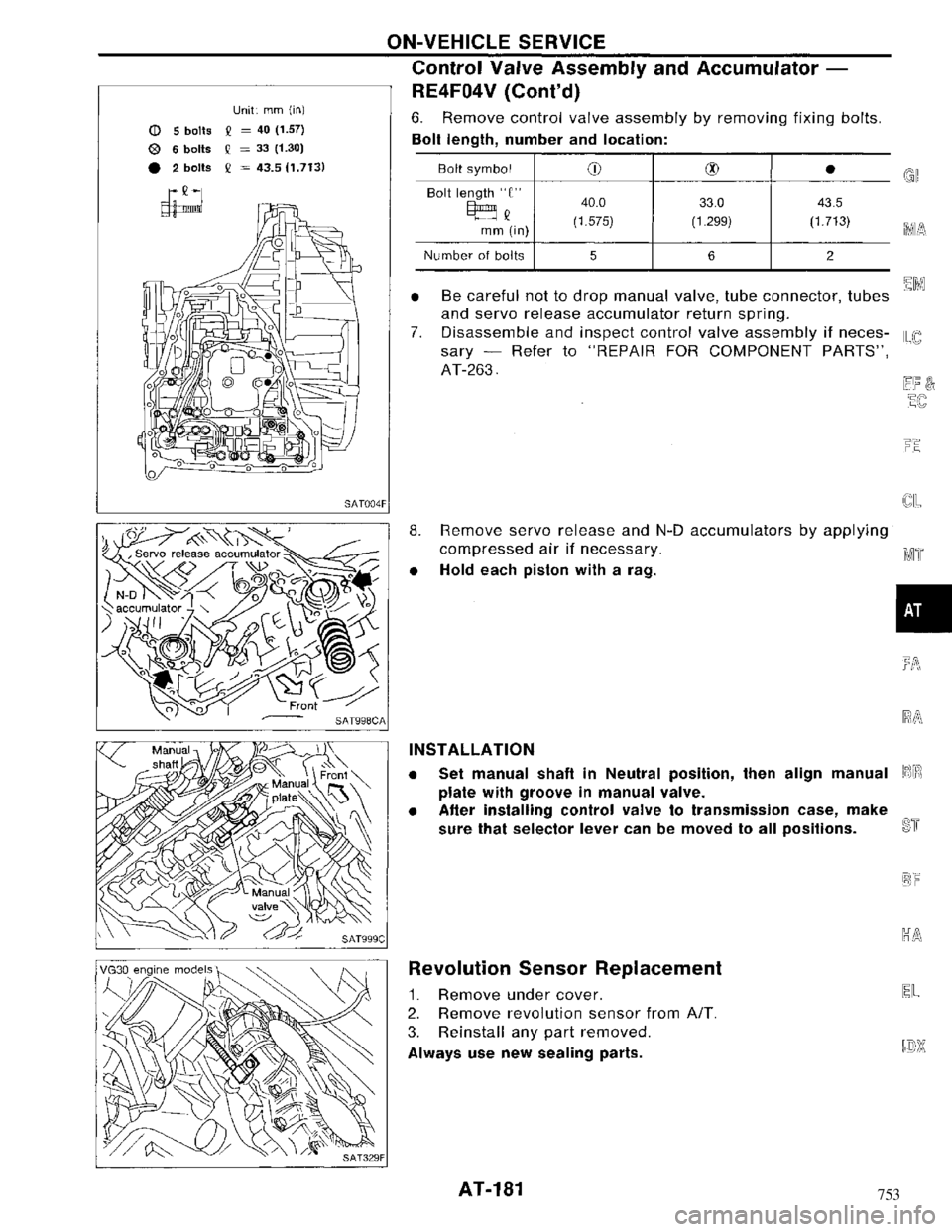 NISSAN MAXIMA 1994 A32 / 4.G Automatic Transaxle Workshop Manual 753 
