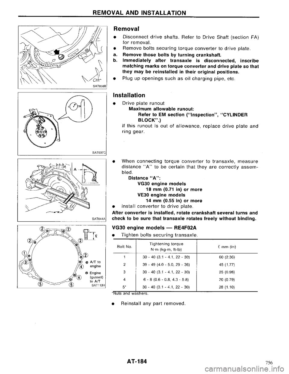 NISSAN MAXIMA 1994 A32 / 4.G Automatic Transaxle Workshop Manual 756 