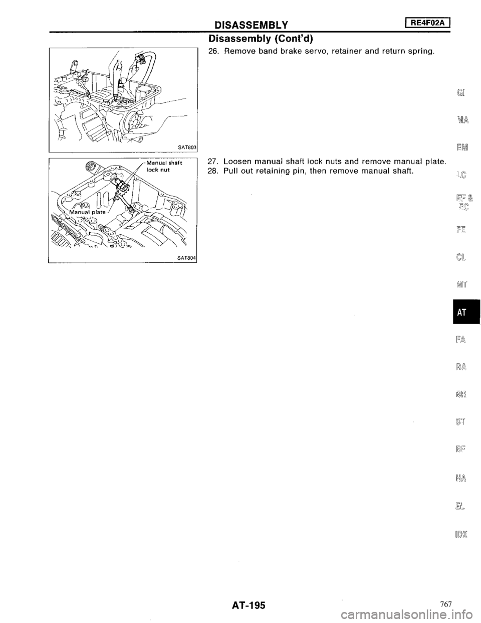 NISSAN MAXIMA 1994 A32 / 4.G Automatic Transaxle Workshop Manual 767 