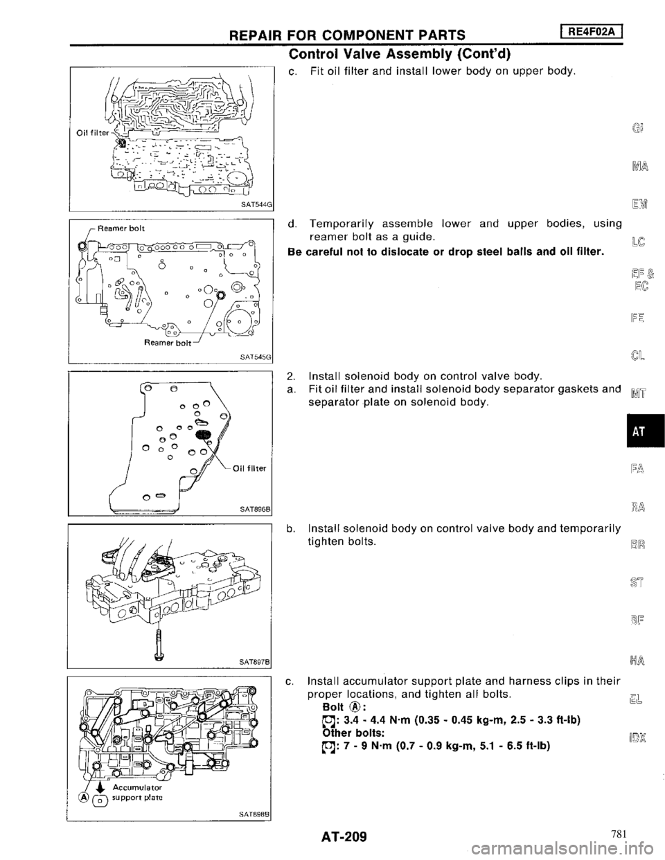 NISSAN MAXIMA 1994 A32 / 4.G Automatic Transaxle Workshop Manual 781 