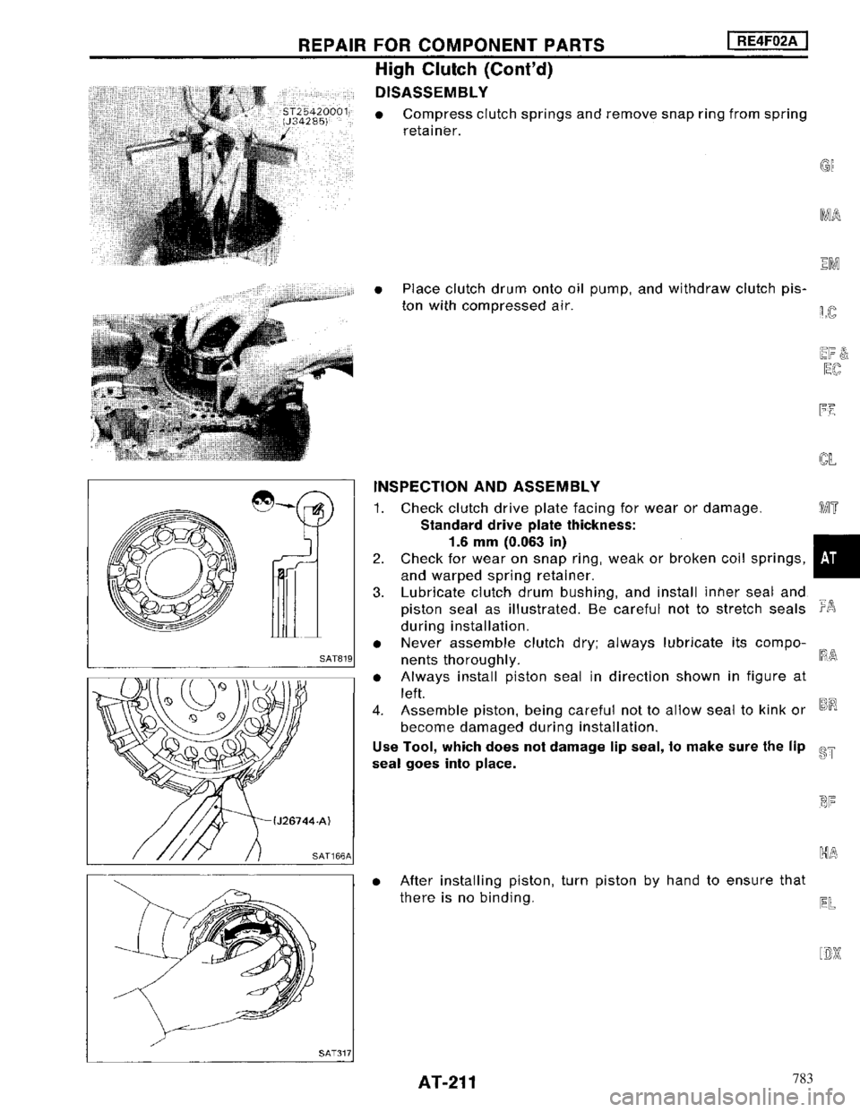 NISSAN MAXIMA 1994 A32 / 4.G Automatic Transaxle Workshop Manual 783 