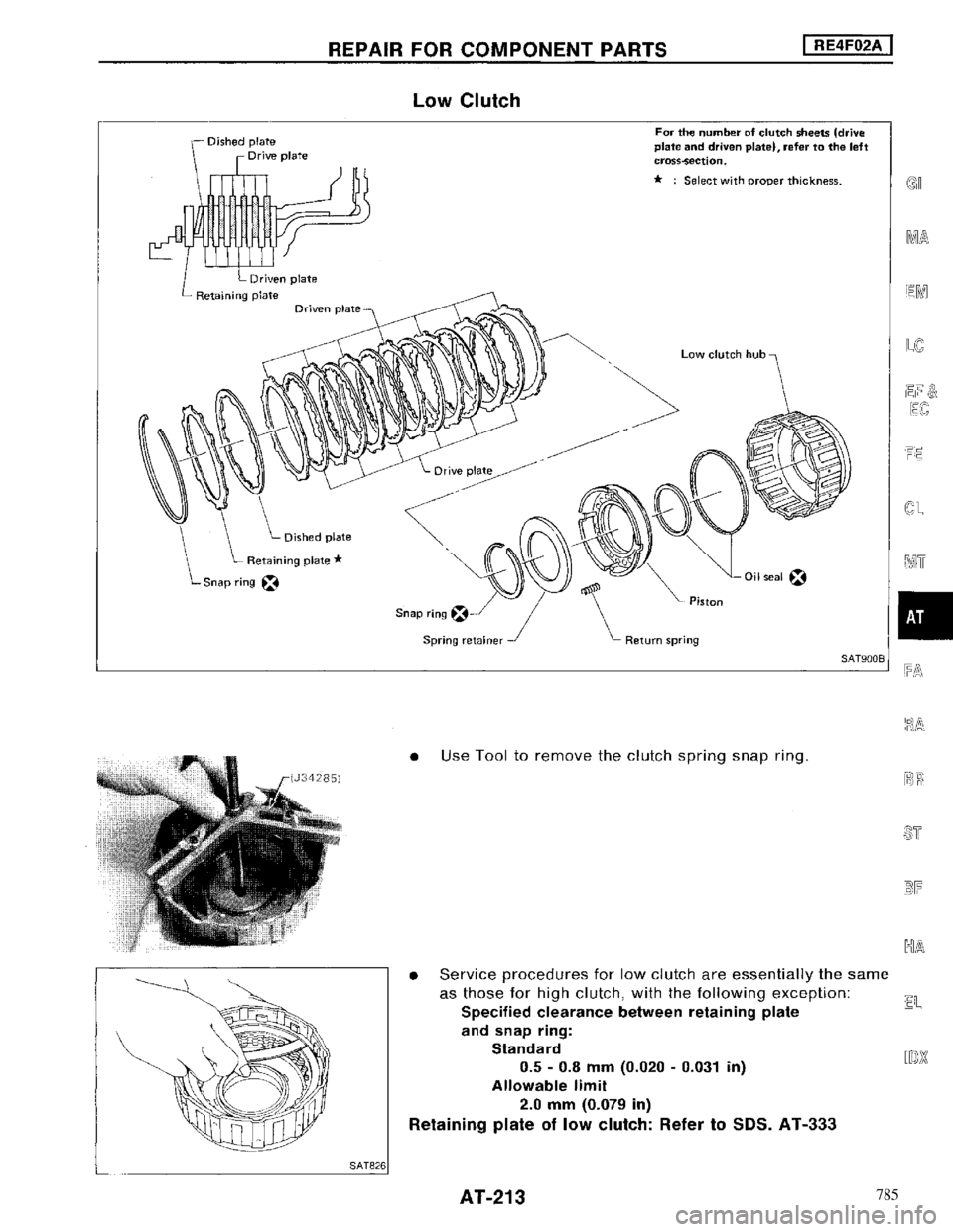 NISSAN MAXIMA 1994 A32 / 4.G Automatic Transaxle Workshop Manual 785 