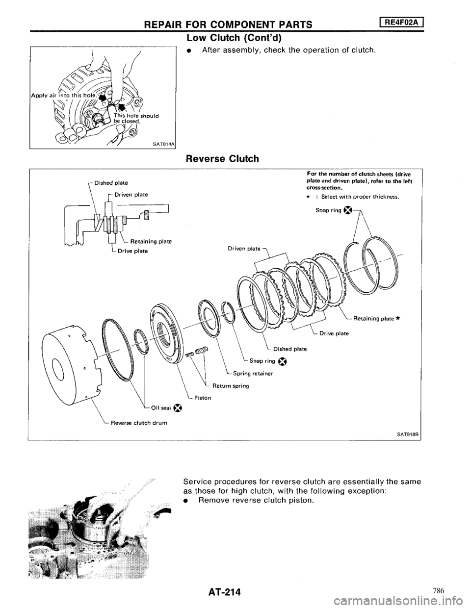 NISSAN MAXIMA 1994 A32 / 4.G Automatic Transaxle Workshop Manual 786 