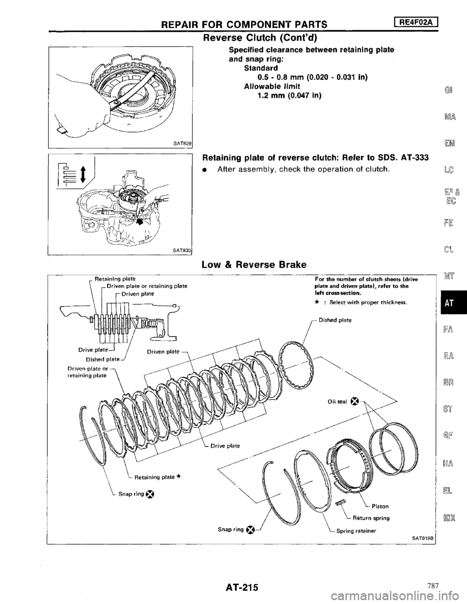 NISSAN MAXIMA 1994 A32 / 4.G Automatic Transaxle Workshop Manual 787 