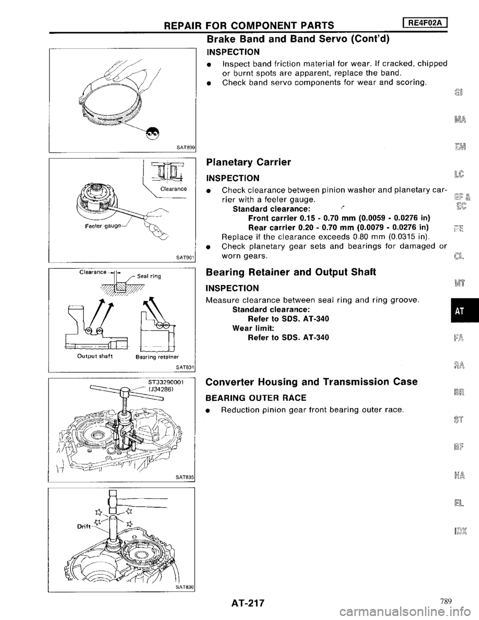 NISSAN MAXIMA 1994 A32 / 4.G Automatic Transaxle Workshop Manual 789 
