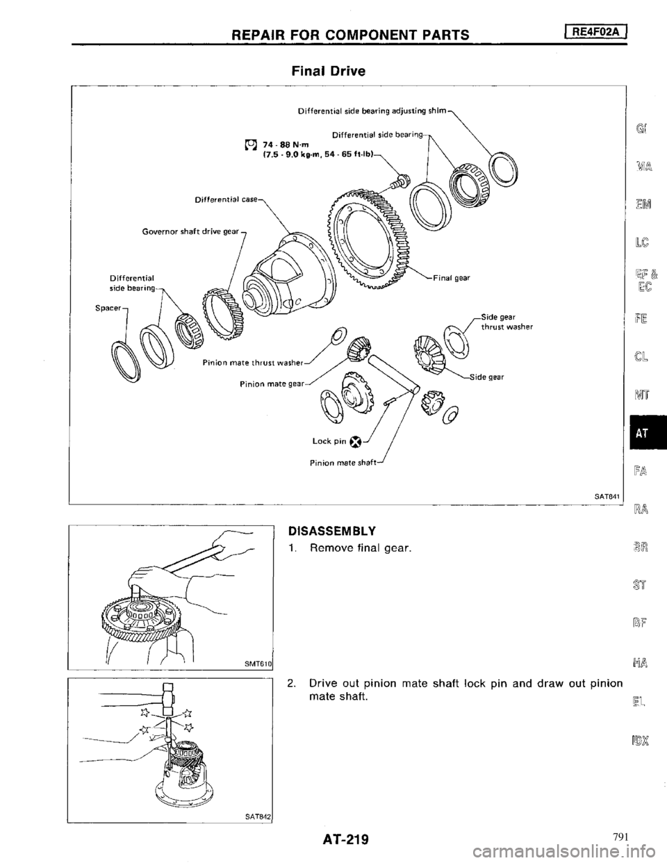 NISSAN MAXIMA 1994 A32 / 4.G Automatic Transaxle Workshop Manual 791 